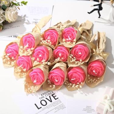 Imagem de Conelist 12 peças de velas de flores, lembrancinha de casamento para convidados, mini velas rosa em forma de chá de chá de chá de casa para casamento, aniversário, festa de inauguração de casa
