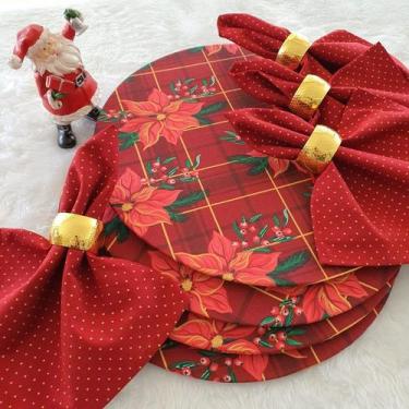 Imagem de Kit natal poá vermelho jogo dourado sousplat c/8pç de cada - Criarte O