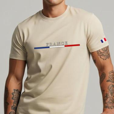 Imagem de Camiseta Masculina França Casual 100% Algodão Confortável - Yazzo, Off