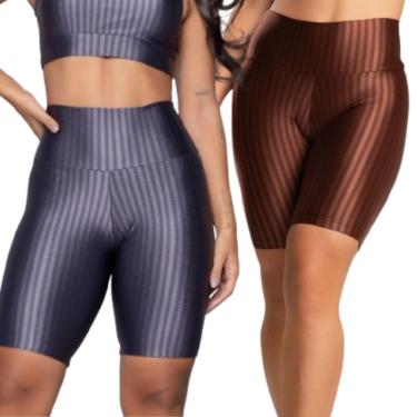 Imagem de Bermuda Fitness New Zig 3D Serra e Mar Kit Com Duas Cores Poliamida Cós Alto Academia Treino-Feminino