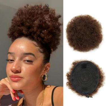 Imagem de Boymia Rabo de cavalo afro puff para mulheres negras #2 marrom escuro extensões de cabelo com clipe de 15 cm para mulheres negras com cordão crespo em forma de rabo de cavalo 100% cabelo humano Remy