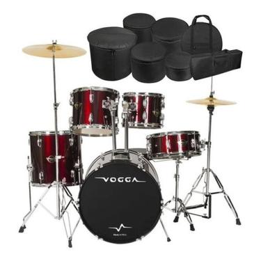 Imagem de Bateria Acústica Vogga Bumbo 22 Vpd924 Vinho Com Kit Capa