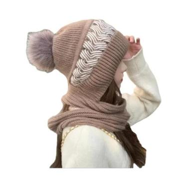 Imagem de Gorro De Lã Tricotado Espesso Para Mulheres Com Proteção Integrada Par