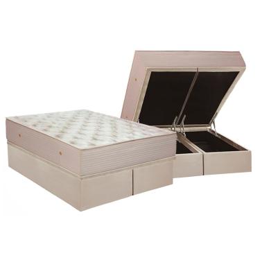 Imagem de Cama Box Baú King: Colchão Molas SuperPocket Ensacadas Ortobom Orthotel Superluxo + Base CRC Suede Clean (186x198)