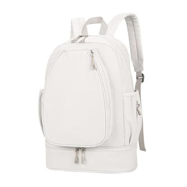 Imagem de predolo Bolsa de Tênis com Compartimento para Sapatos, Mochila para Laptop, Mochila Esportiva, Bolso Lateral para Treino, Remos, Pickleball, Acampamento, Bege