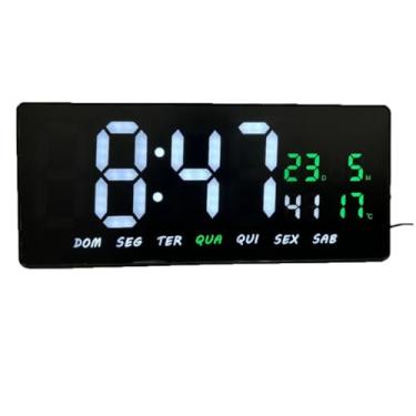 Imagem de RELÓGIO de Parede LED DIGITAL Super Grande Para Academia Consultorio Sala de Espera Alto Brilho com Termômetro Data e Hora Alarme e Cronometro (Verde Branco)