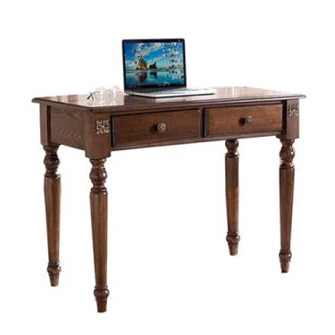 Imagem de Mesa para sentar e levantar Mesa de madeira maciça com 2 gavetas, estação trabalho rústica para laptop armazenamento para espaços pequenos(L)