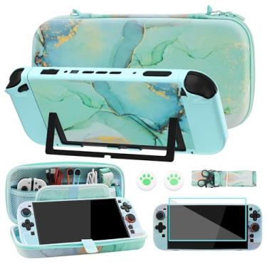 Imagem de FUNDIARY Green Marble Travel Carrying Case for Nintendo Switch 2, Accessories Bundle with Slim Portable Storage Bag, Switch 2 Protective Dockable Cover, Shoulder Strap, Screen Protector & 2 Thumb Caps