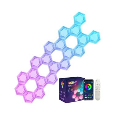 Imagem de Luz De Parede Hexagonal Inteligente RGBIC Com Controle Por APP Bluetoo