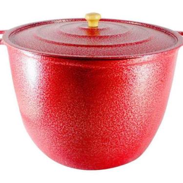 Imagem de Caldeirão Alça Alumínio Craqueado Tampa 16,7L Vermelho 34cm - DIVIFORT