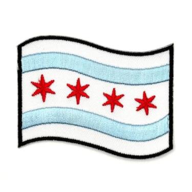 Imagem de 7,5 cm x 5,8 cm Emblema de ferro na bandeira de Chicago dos EUA - Aplique bordado da bandeira dos EUA - Remendos costurados a ferro para furos, roupas, jeans, chapéu, mochilas, roupas, chapéus