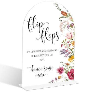 Imagem de Placa de chinelos, placas de casamento para cerimônia e recepção, placa de casamento acrílica de arco floral, decorações de chá de panela, suprimentos de pista de dança de casamento para festas de