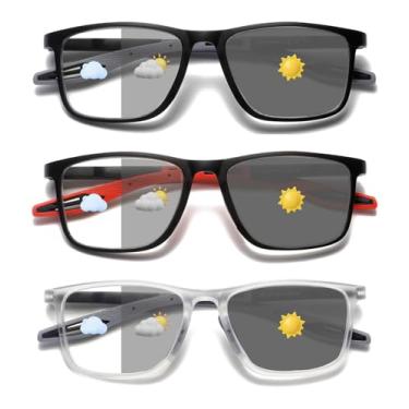 Imagem de Hubeye Óculos de leitura fotocromáticos para homens, pacote com 3, óculos UV400, óculos de sol antiluz azul 1.0