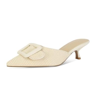 Imagem de ZJGZF Salto gatinho de malha feminino bico fino fechado sem costas stiletto slingback salto baixo sapatos confortáveis, W-ráfia, 39