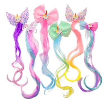 Imagem de Clipes de cabelo Little World, 6 peças para meninas com laço de unicór