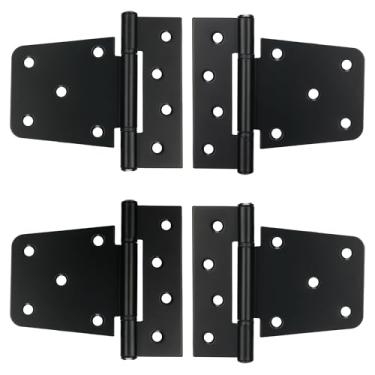 Imagem de DURIGID Dobradiças de portão de 8,5 cm, cerca de madeira resistente, furos para parafusos deslocados, revestimento em pó preto fosco dobradiças resistentes para madeira, pacote com 4