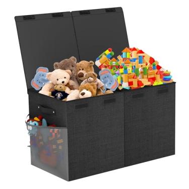 Imagem de Caixa de brinquedos grande, caixas organizadoras de brinquedos dobráveis e resistentes, cestos de dinossauro, crianças, baú de brinquedo com tampas, para meninos e meninas, sala de jogos, quarto