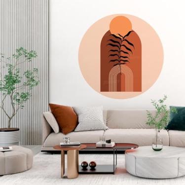 Imagem de Adesivo Círculo Decorativo Boho 11 Com Estampa De Plantas Linha Contínua Para Ambientes Internos Parede De Sala Escritório Quarto Lavável