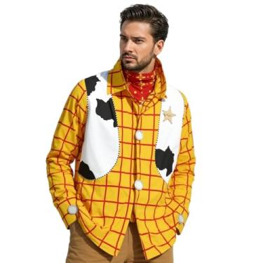 Imagem de Camiseta de fantasia adulta estampa de vaca caubói camiseta quadriculada roupas de Halloween, Com conjunto de colete, 3G