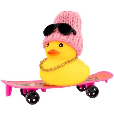 Imagem de wonuu Enfeite De Pato Para Painel Carro, Decoração Borracha Acessórios Com Mini Chapéu, Colar, Óculos Sol, Cadeira Ou Skate
