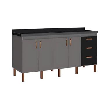 Imagem de Gabinete Cozinha Pia Armário 174 cm Com 4 Portas e 3 Gavetas (Cinza/Preto)