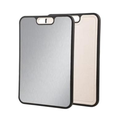 Imagem de Tábua de corte de titânio para cozinha, tábua de corte dupla face, grau alimentício de titânio puro e palha de trigo, PP fácil de limpar, tamanho grande 40,6 cm x 28 cm