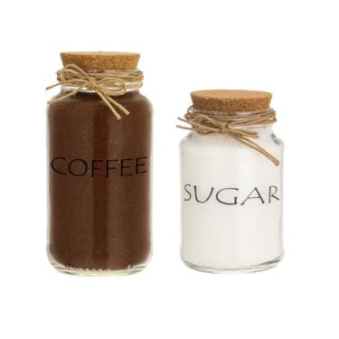 Imagem de Jogo 2 Potes Herméticos de Vidro 500ml e 750ml com Tampa de Rolha Açúcar e Café Só Art's (Café SM Açucar SM)
