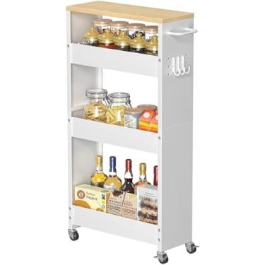 Imagem de CHLORYARD Carrinho de armazenamento fino, carrinho de cozinha de 4 andares, armário de armazenamento estreito com alça e rodas, prateleira de metal para cozinha, banheiro, lavanderia, lugares pequenos