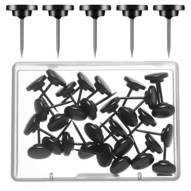 Imagem de YBEATY 30 peças de pinos pretos de metal plano de liga de zinco para quadro de avisos de cortiça, fotos mapas de parede para pendurar fotos e outros escritórios, materiais escolares, quadros de avisos