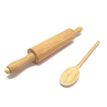 Imagem de Jogo de Utensílios de Madeira Rolo de Massa e Colher de Pau - EDAL