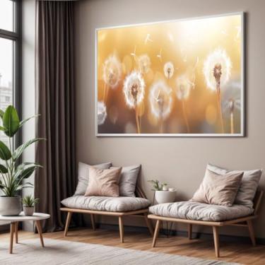 Imagem de Quadro com Moldura Sala Quarto Dente de Leão Bege Palha Decorativo Horizontal Grande Hall