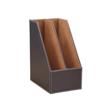 Imagem de Organizador de arquivos de mesa Estilo vertical, porta-revistas de couro, organizador mesa escritório, bandeja para documentos e caixa(Brown)