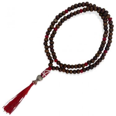 Imagem de Japamala Ogum 108 Contas Em Madeira 8Mm Pompom Vermelho