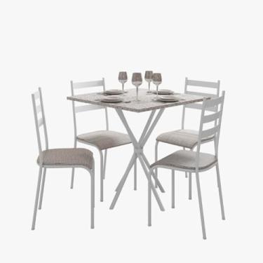 Imagem de Kit Mesa Diamante 541 Sala de Jantar 4 Cadeiras Pés Tubular Cinza/branco