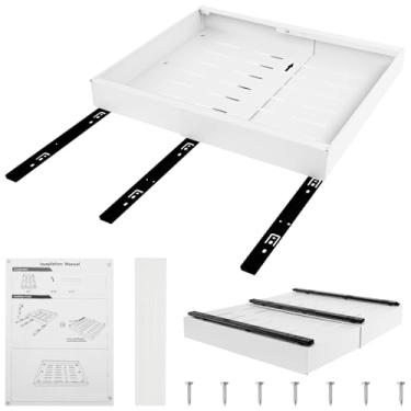 Imagem de ZLHETWT Organizador de armário removível, gaveta deslizante silenciosa, prateleira de despensa, gaveta de armário expansível, sem perfuração, gaveta deslizante para banheiro e cozinhas (branca)