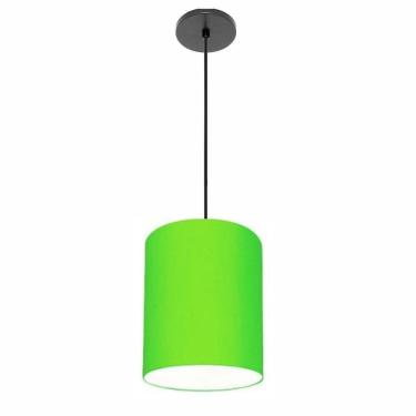 Imagem de Lustre Luminária Pendente Vivare Free Lux Pe-4104pr Cúpula Em Tecido 15x25cm Verde-limão Canopla Preta E Fio Preto