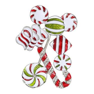 Imagem de Broche de Natal para mulheres, strass de cristal esmaltado, árvore de doces, alfinete de lapela, broches de Natal, acessórios de meia bijuteria de Natal para férias de Natal, Large, Tecido, Sem Pedra