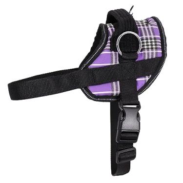Imagem de Bark Appeal Peitoral xadrez roxo para cães de tamanho extra grande – ajustável, colete refletivo com 3 clipes de coleira para controle adicional, caminhadas fáceis e treinamento – 2GG