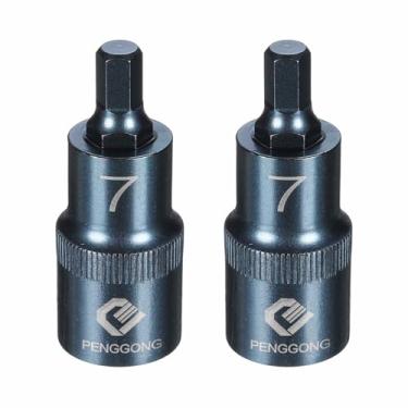 Imagem de HARFINGTON 2 soquetes hexagonais de impacto de 1/5.1 cm H7 (7 mm) métrico 5,6 cm de comprimento S2 soquetes de aço de 6 pontos para adaptador de furadeira elétrica, azul