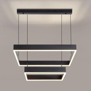 Imagem de Lustre LED moderno 2 lustres quadrados contemporâneos, luminárias pendentes de teto de alumínio, decoração moderna