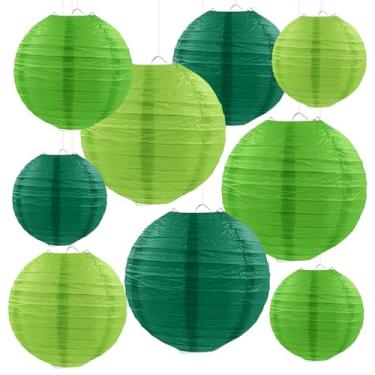 Imagem de FUGUIR Lanternas de papel verde decorativas, lanternas de papel redondas penduradas verdes para festa de aniversário de casamento, dia dos namorados, decoração de chás de bebê (9 peças)