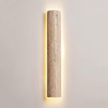 Imagem de Luminária de parede LED Half Cylinder, luminária de parede em travertino amarelo, luminária de parede longa Wabi Sabi, luminária de parede retrô moderna, arandelas com fiação 3000K para corr