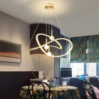 Imagem de Lustre nórdico decoração de anel iluminação regulável lâmpada de mesa LED moderno 45W luz pendente altura ajustável luz de teto sala de estar quarto cozinha escritório lâmpada suspensa com l