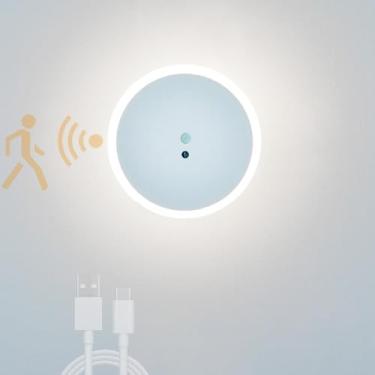 Imagem de Luminária de parede LED Luminária de parede recarregável USB Luminária de parede com interruptor de sensor de movimento Iluminação de parede Luz de teto operada por bateria para quarto Sala