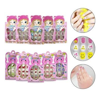 Imagem de Kit 120 Unhas Postiças Infantil Criança Desenho Autoadesivo - Arte Sed