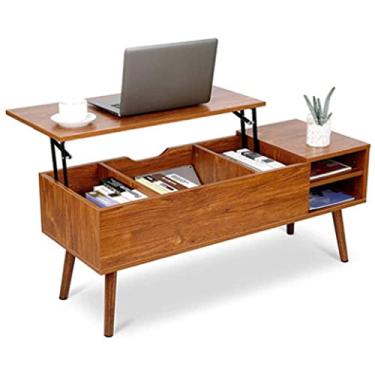 Imagem de Mesa de centro elevatória de madeira com compartimento oculto e prateleira de armazenamento ajustável, mesa de jantar elevatória para sala de estar em casa, escritório, 119 cm C x 48 cm P x 43 cm A