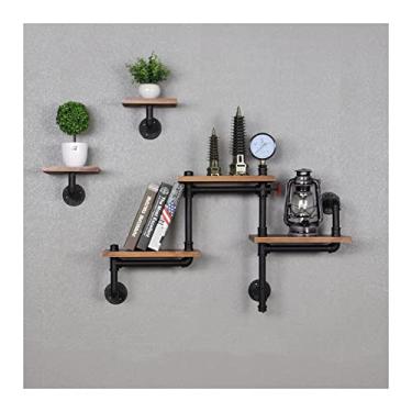 Imagem de Prateleira de tubo industrial, prateleira flutuante para pendurar na parede, estilo industrial, estilo retrô, prateleira de parede de tubo de água de madeira maciça, prateleira de ferro forjado, DIY