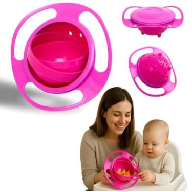 Imagem de Prato Mágico Tigela Infantil Giro Bowl Sem Bagunça Não Derrama Jantar Divertido Para Alimentação infantil Diária do Bebê Premium (Rosa)