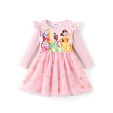 Imagem de Disney Vestido de princesa Frozen Minnie Mouse para meninas, tule brilhante, tutu para festa de aniversário, outono, roupas de bebê para crianças pequenas, Princesa-rosa, 3-4 Anos