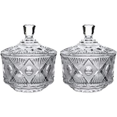 Imagem de SANHECUN Frascos de doces de vidro transparente decorativos tigela de açúcar de cristal com tampa conjunto de 2 (transparentes, talheres)